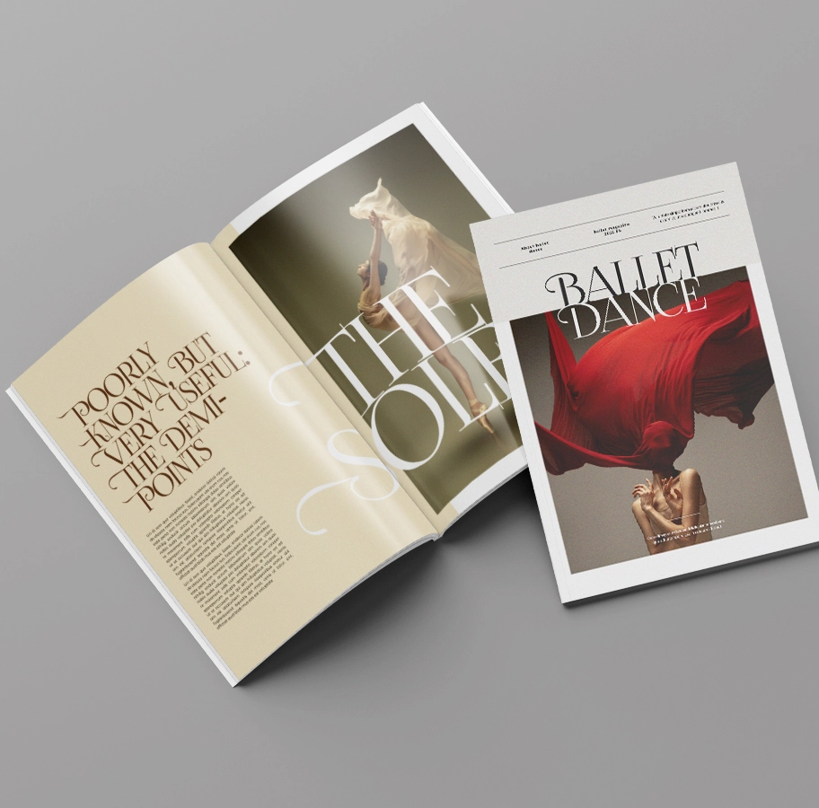 Dance academy magazine design with artistic theme